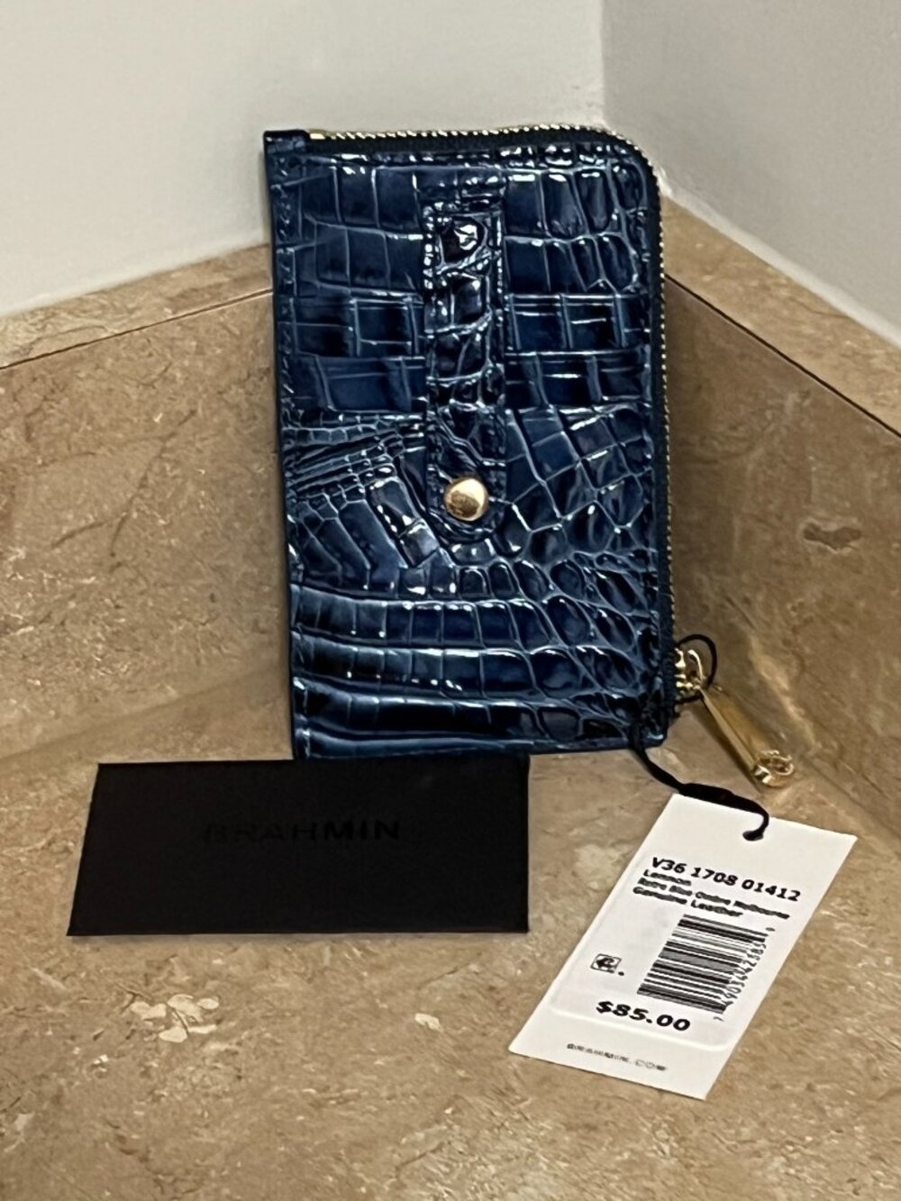 NWT Brahmin Lennon Credit Card Wallet Retro Blue Ombre Melbourne